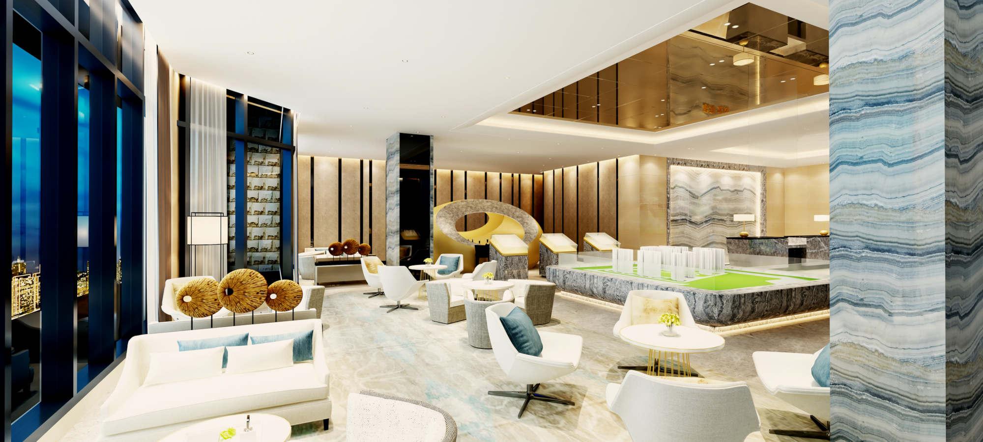 Luxuriöse Hotellobby mit modernen Sitzbereichen und edlen Materialien