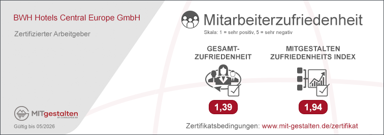 Mitarbeiterzertifikat mit Note 1,39